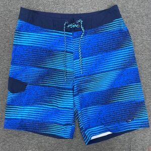 Nike Swim Trunks Surf Beach Board Shorts Striped Vibrant Blue Drawstring Size 32